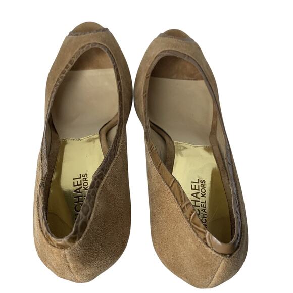 Michael Kors Pumps Women's Size 10 Brown Leather Tan Peep Toe Coquette - Picture 4 of 8